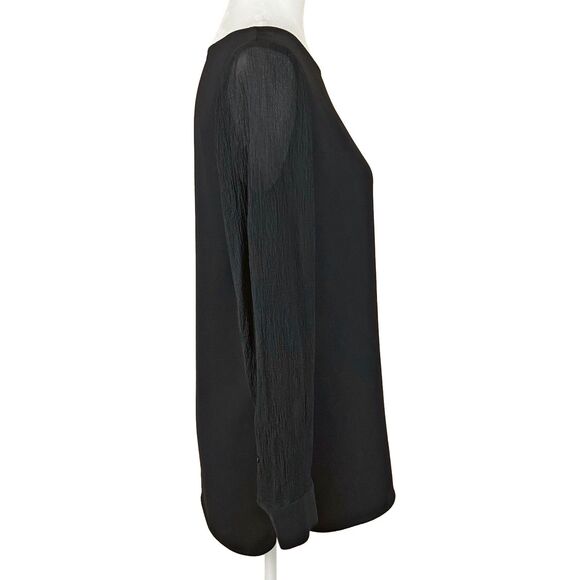 Theory Black Tunic Blouse Top Size S Crinkle Silk Semi-Sheer Long Sleeves - Picture 4 of 6